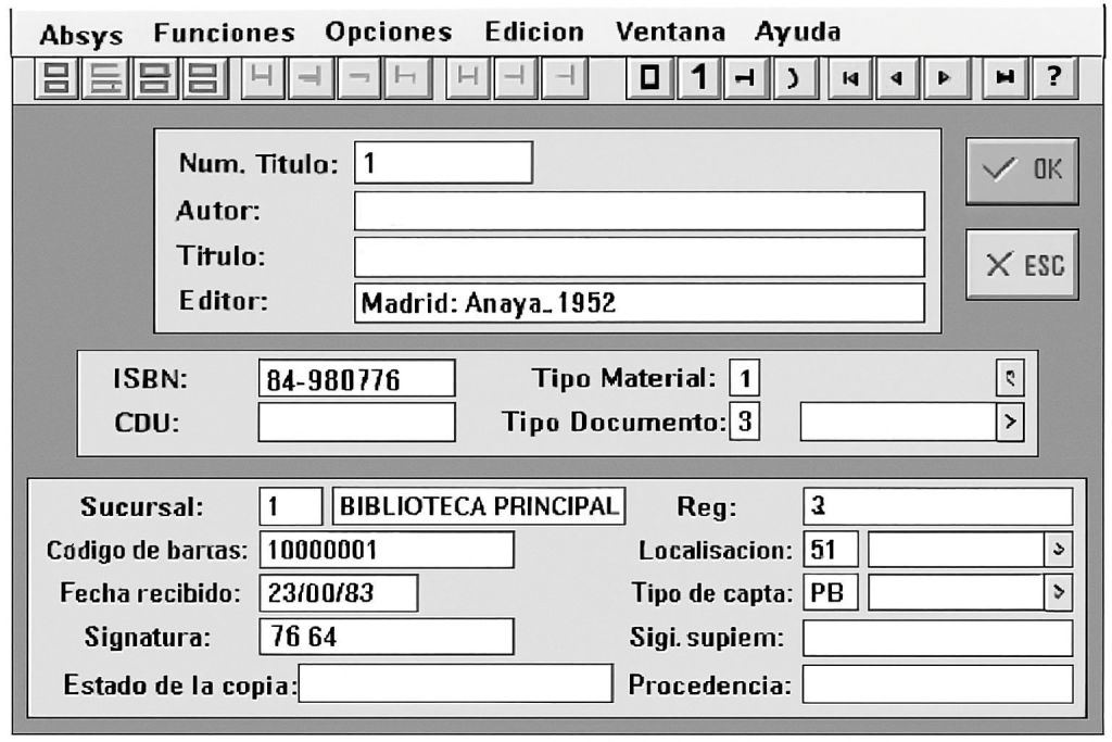 Pantallazo reconstruido de Absys.