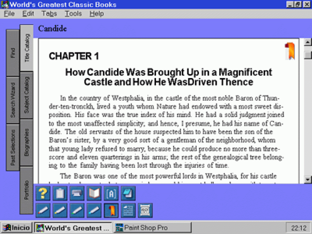 Primer capítulo de Cándido, de Voltaire (pseudónimo de François-Marie Arouet)