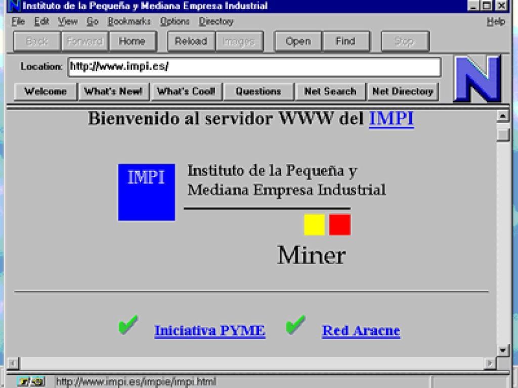 Pantalla inicial de los servicios WWW del IMPI.