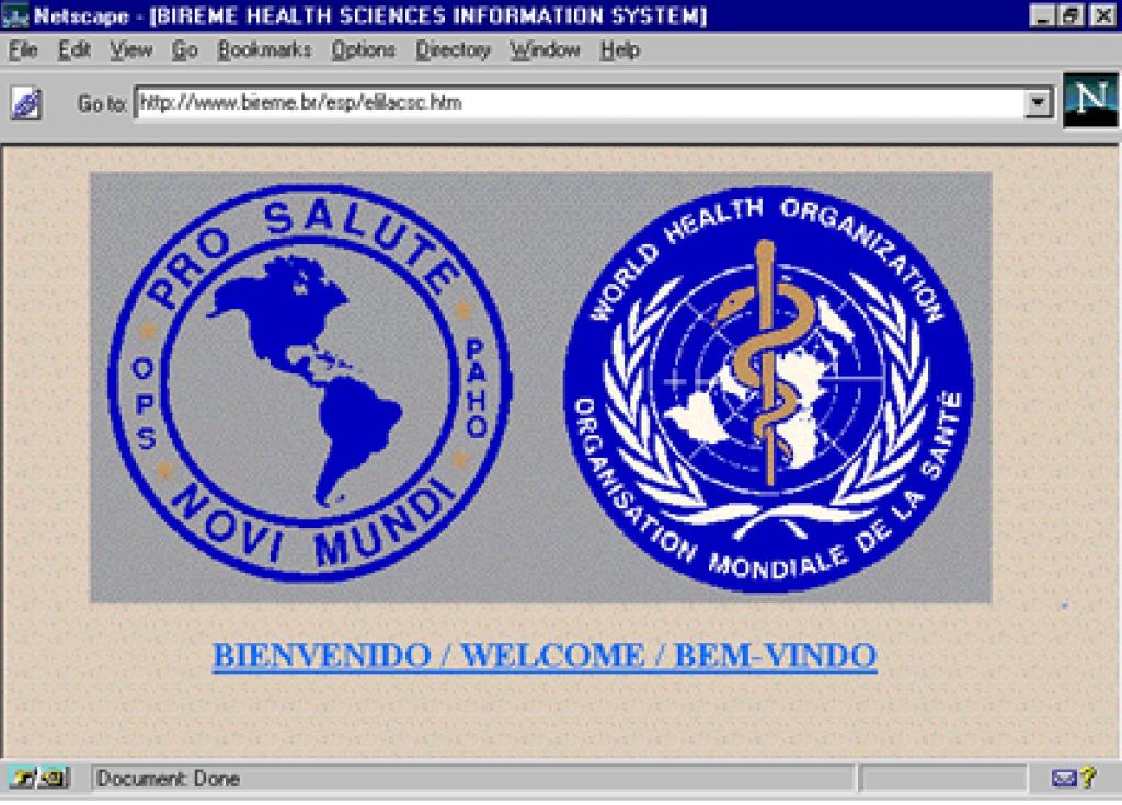 Pantalla de bienvenida del web del Bireme