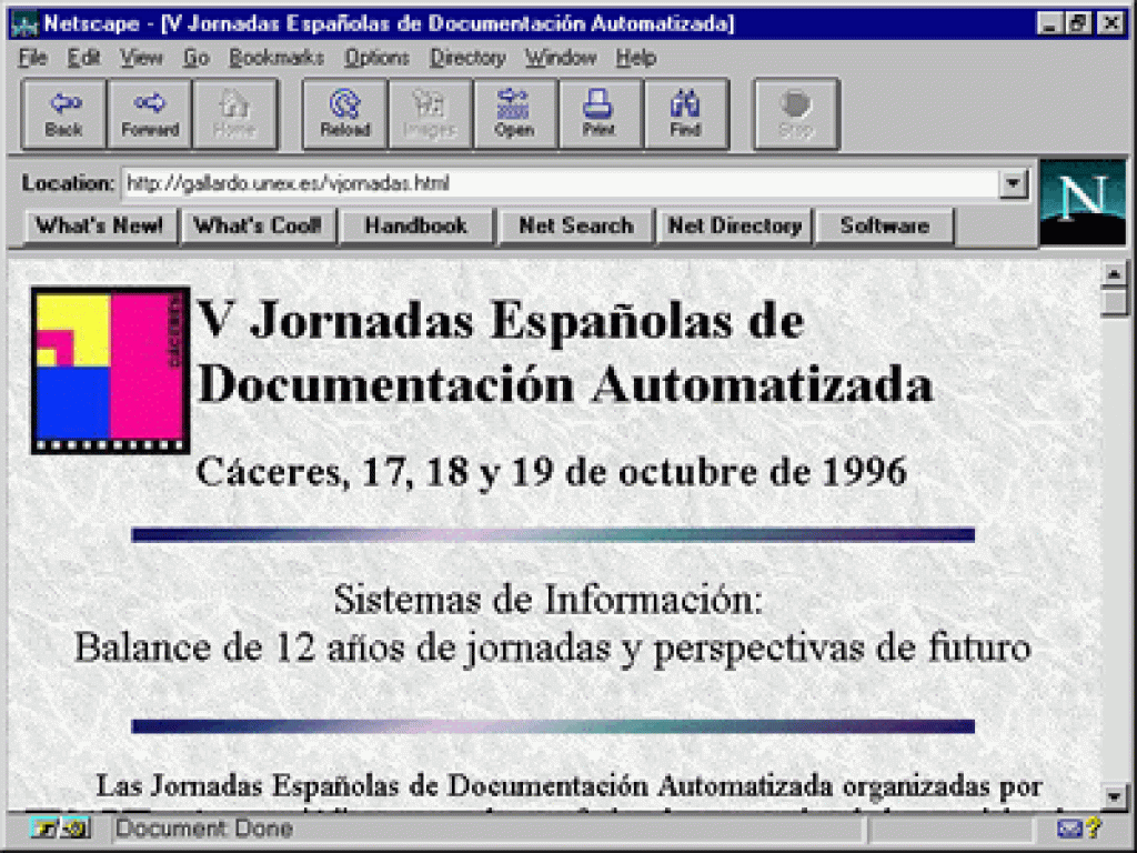 Web de las V Jornadas Españolas de Documentación Automatizada (Documat 96)