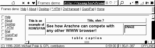 Navegador web Arachne utilizando el modo de visualización CGA