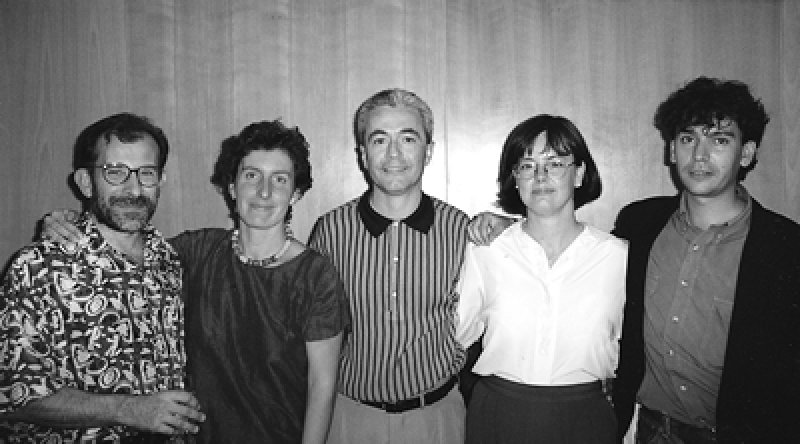 Jordi Permanyer Bastardas, Servei de Biblioteques de la Diputació de Barcelona; Lourdes Reyes Camps, Escola Universitària de Biblioteconomia i Documentació (EUBiD); Santi Romero Garuz, arquitecto del Servei; Concepción Rodríguez Parada, EUBiD; y Manuel Mayol Riera, realizador del vídeo.